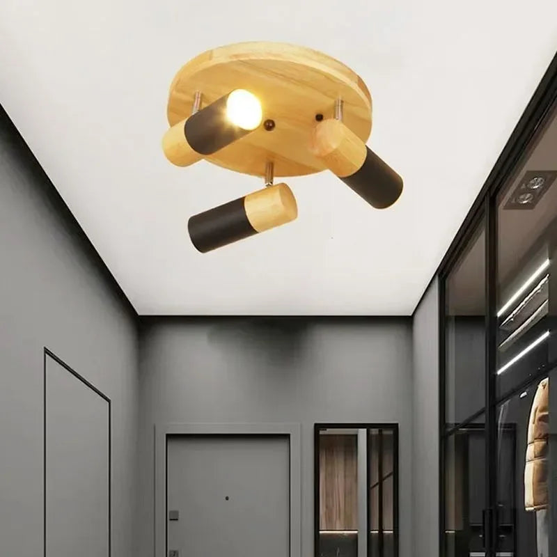 plafonnier led rotatif multi-têtes en bois design nordique - vue 4 sur 10
