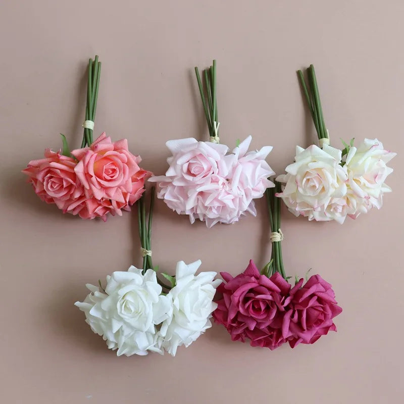bouquet de roses artificielles à bords bouclés pour mariage et décoration - vue 6 sur 14