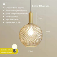 Pineapple Glass Pendant Light LED Retro Hanging  Lamps For Hall Facility Study Balcony Bar Restaurant Indoor Decoration Fixtures
