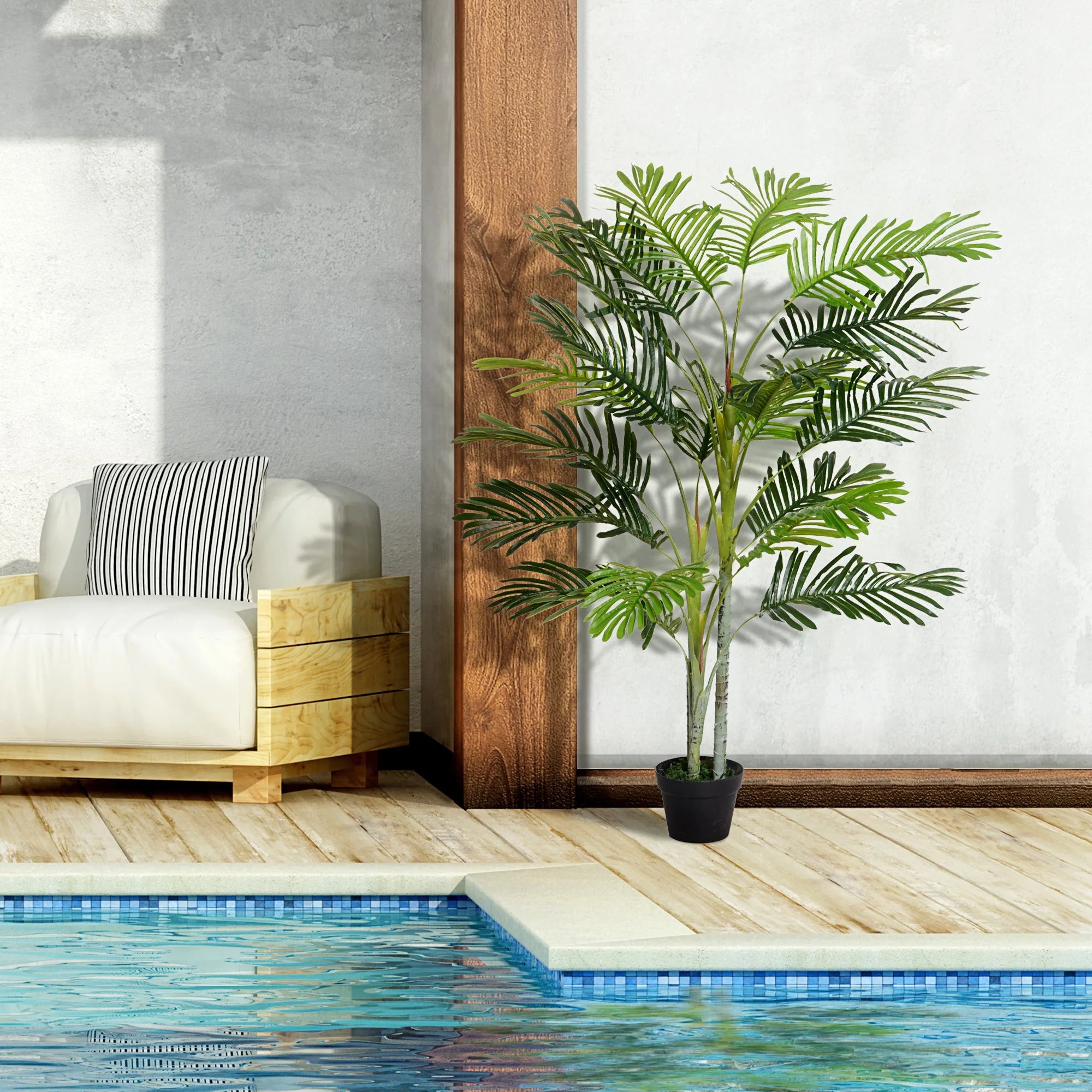 plante artificielle palmier avec pot et mousse décorative - vue 7 sur 6