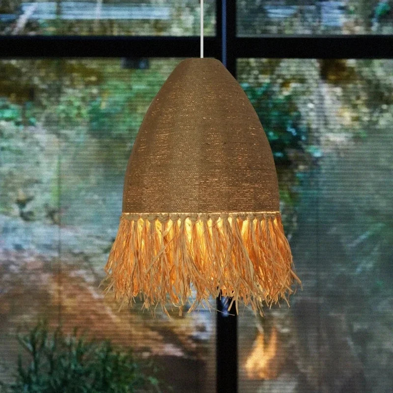 suspension en rotin rétro style wabi sabi pour décoration intérieure