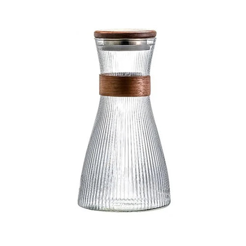 Carafe en verre style japonais etui noyer stries