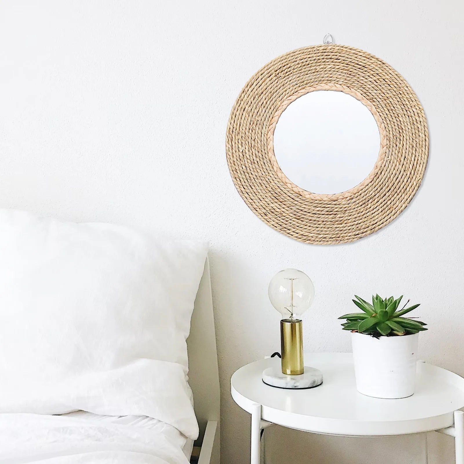 miroir mural rond boho vintage décoratif en rotin