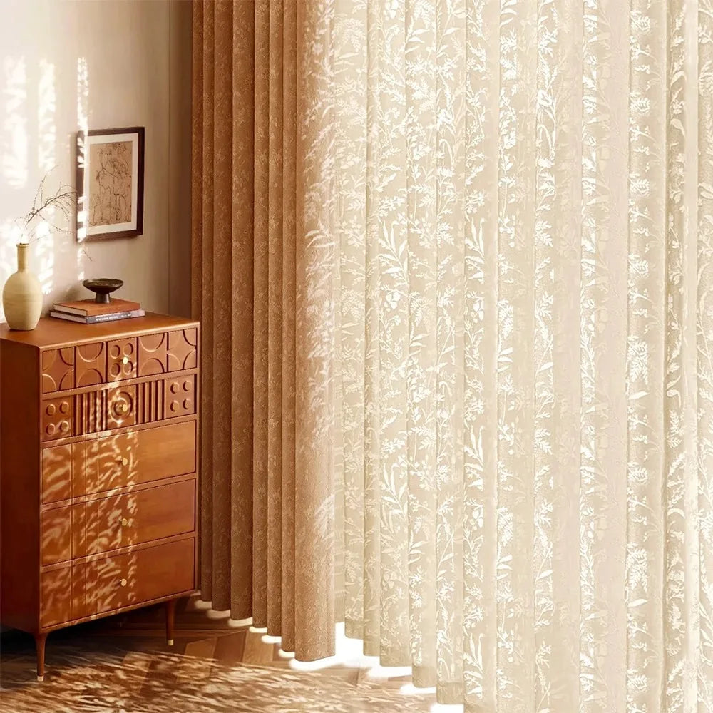 Voilage dentelle élégant floral pour salon chambre moderne - vue 2 sur 8