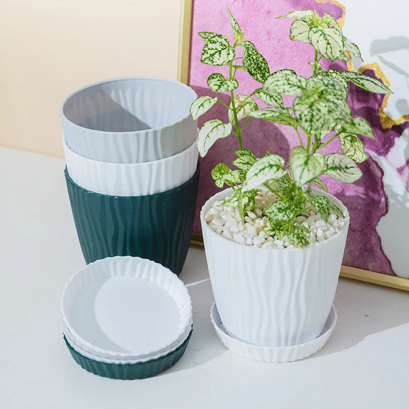 pot de fleurs haut simple en plastique à ondulations multicolore - vue 4 sur 8