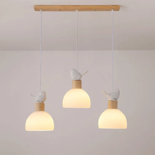 lustre led en bois avec abat-jour en verre blanc