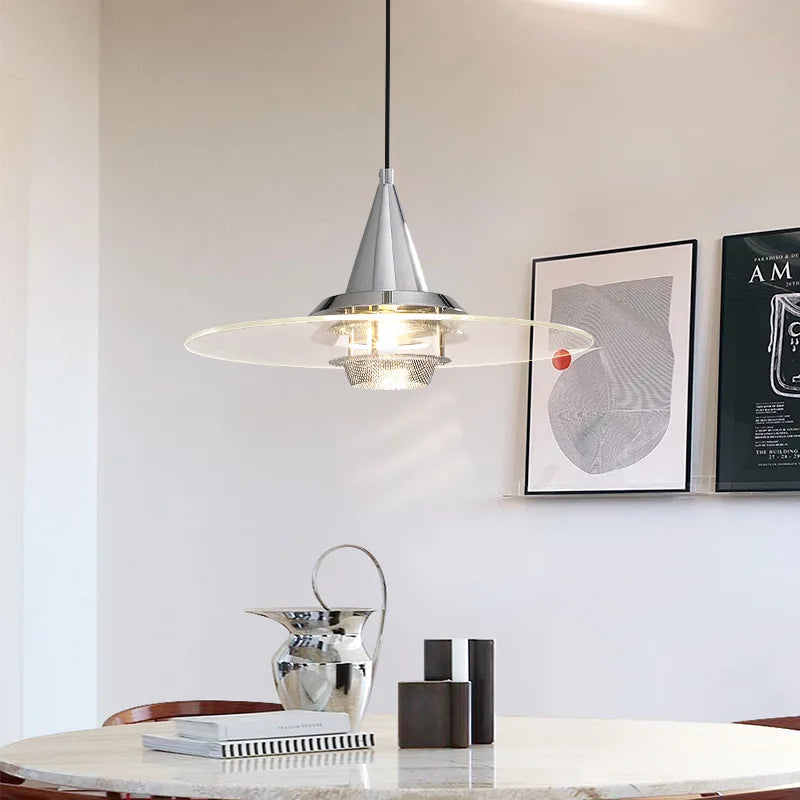 lustre bauhaus en verre clair suspendu pour restaurant - vue 2 sur 10