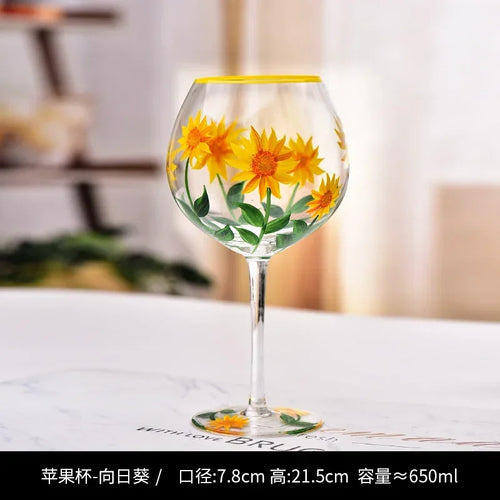 Verres à vin hauts motifs floraux dessinés main
