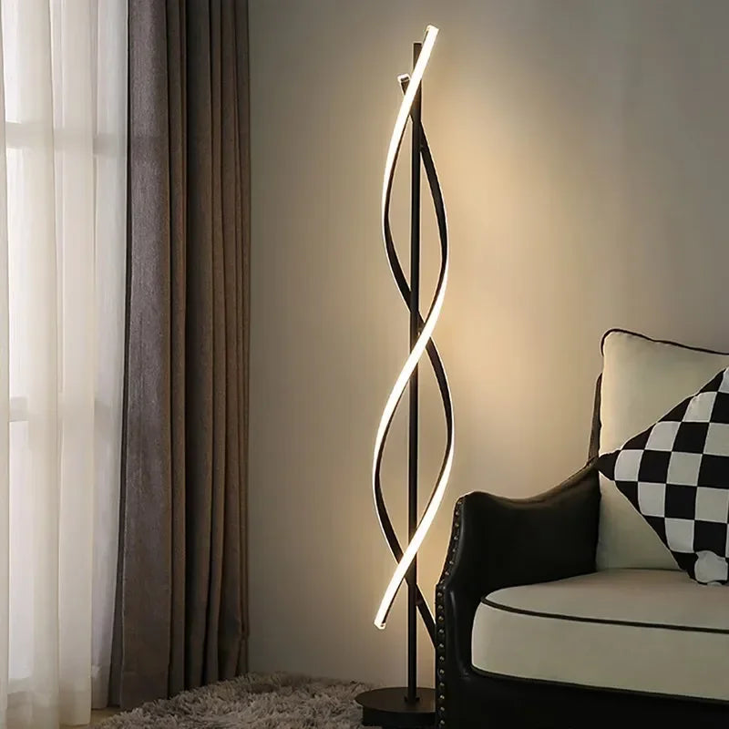 Lampadaire LED moderne en spirale en aluminium pour canapé à côté de la chambre à coucher salon décoration intérieure verticale salle d'étude chevet maison lumière - vue 4 sur 8
