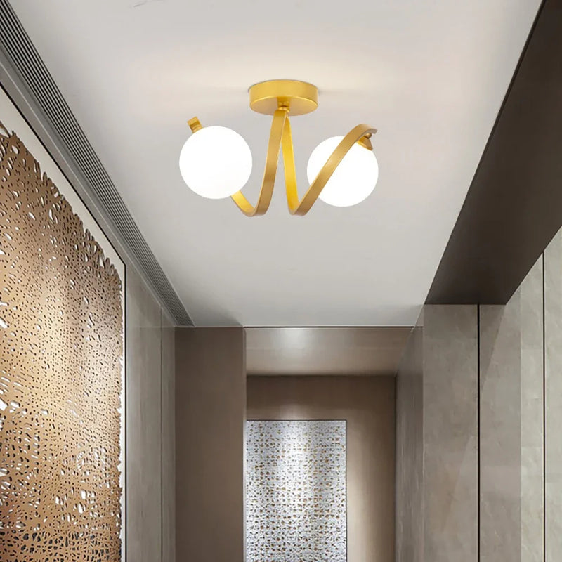 Plafonnier Verre moderne nordique or Double tête éclairage couloir