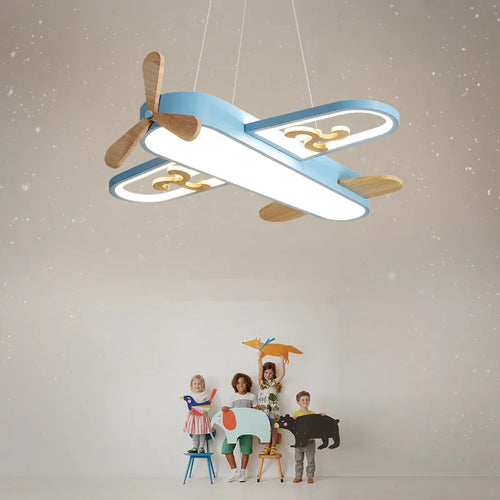 Plafonnier avion LED jaune bleu design minimaliste plafonnier en bois pour chambre d'enfant maison bébé garçons enfant suspension