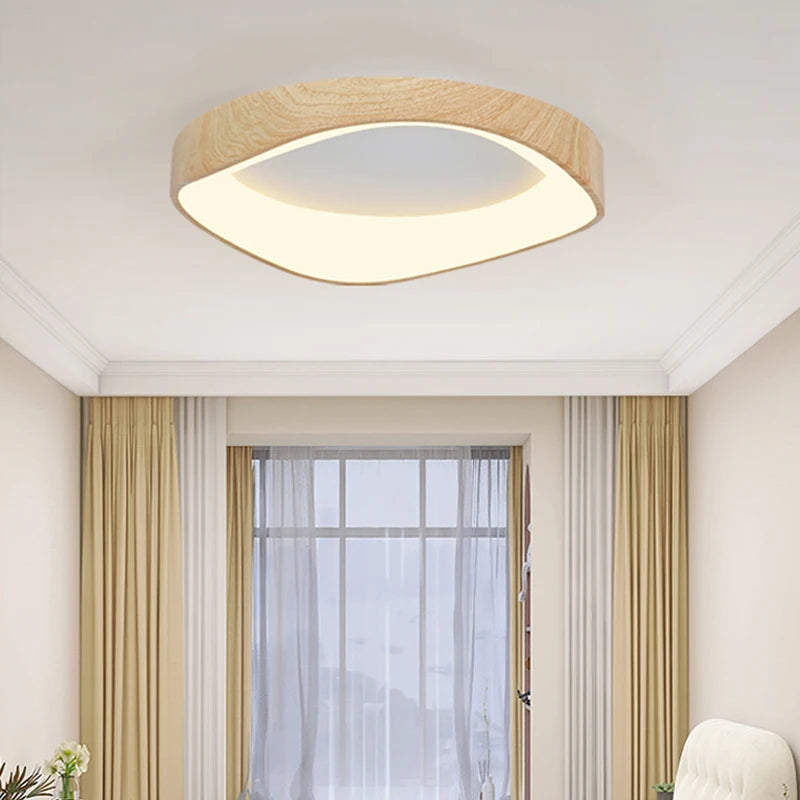 plafonnier en bois rond avec télécommande pour éclairage intérieur
