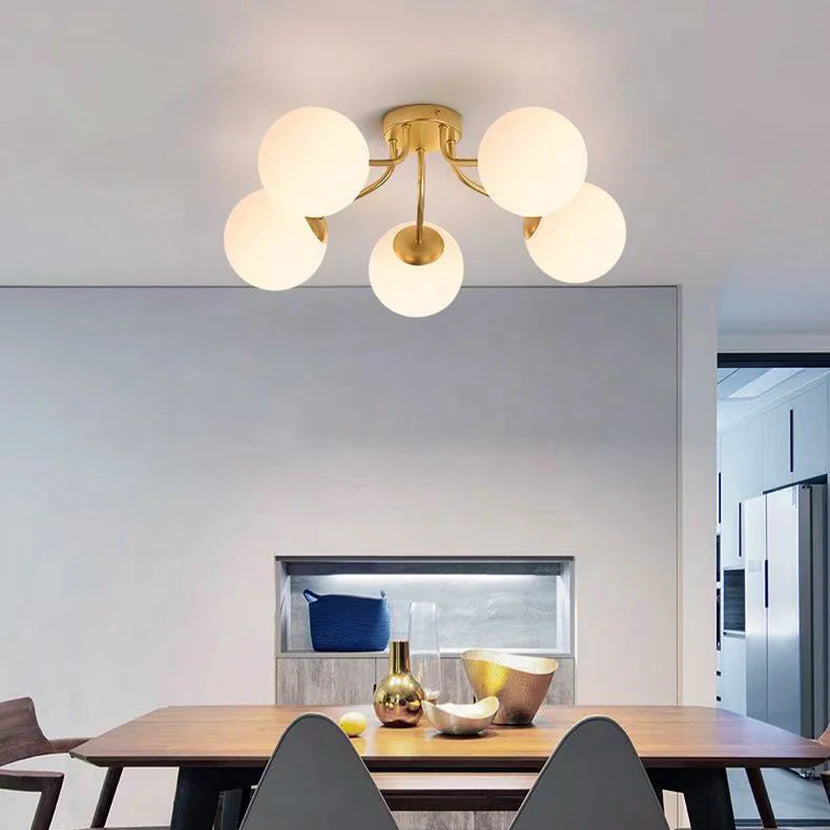 Lustre Nordique LED Salon Chambre Lait Blanc Boule de Verre pour Vivre Sommeil Maison - vue 5 sur 14