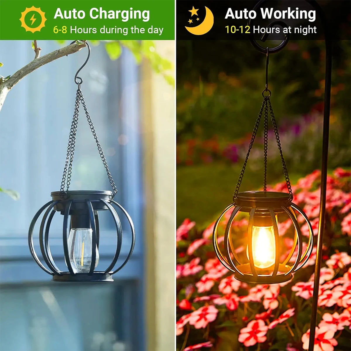 lanterne solaire à led avec capteur lumière pour jardin extérieur - vue 8 sur 9