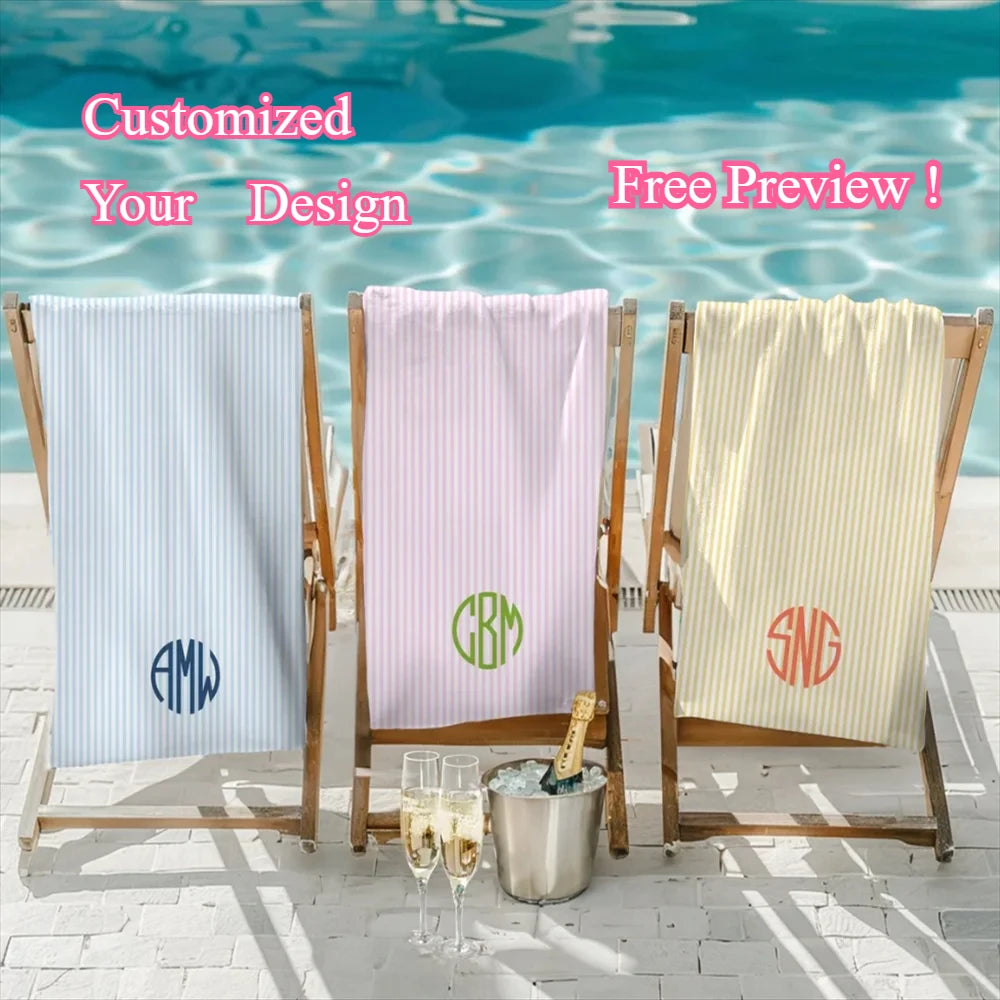 serviette de plage personnalisée rayures monogramme style preppy - vue 2 sur 6