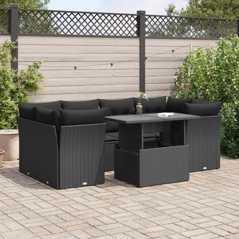 set de jardin 7 pièces en résine tressée avec coussins confortables