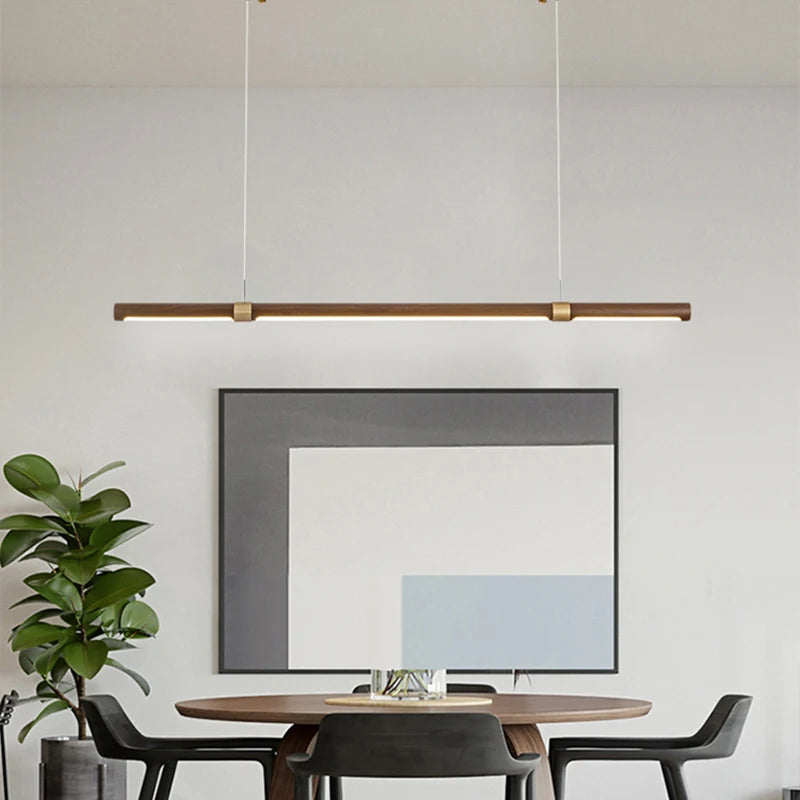 lampe led suspendue minimaliste imitation bois et métal hauteur réglable - vue 5 sur 9