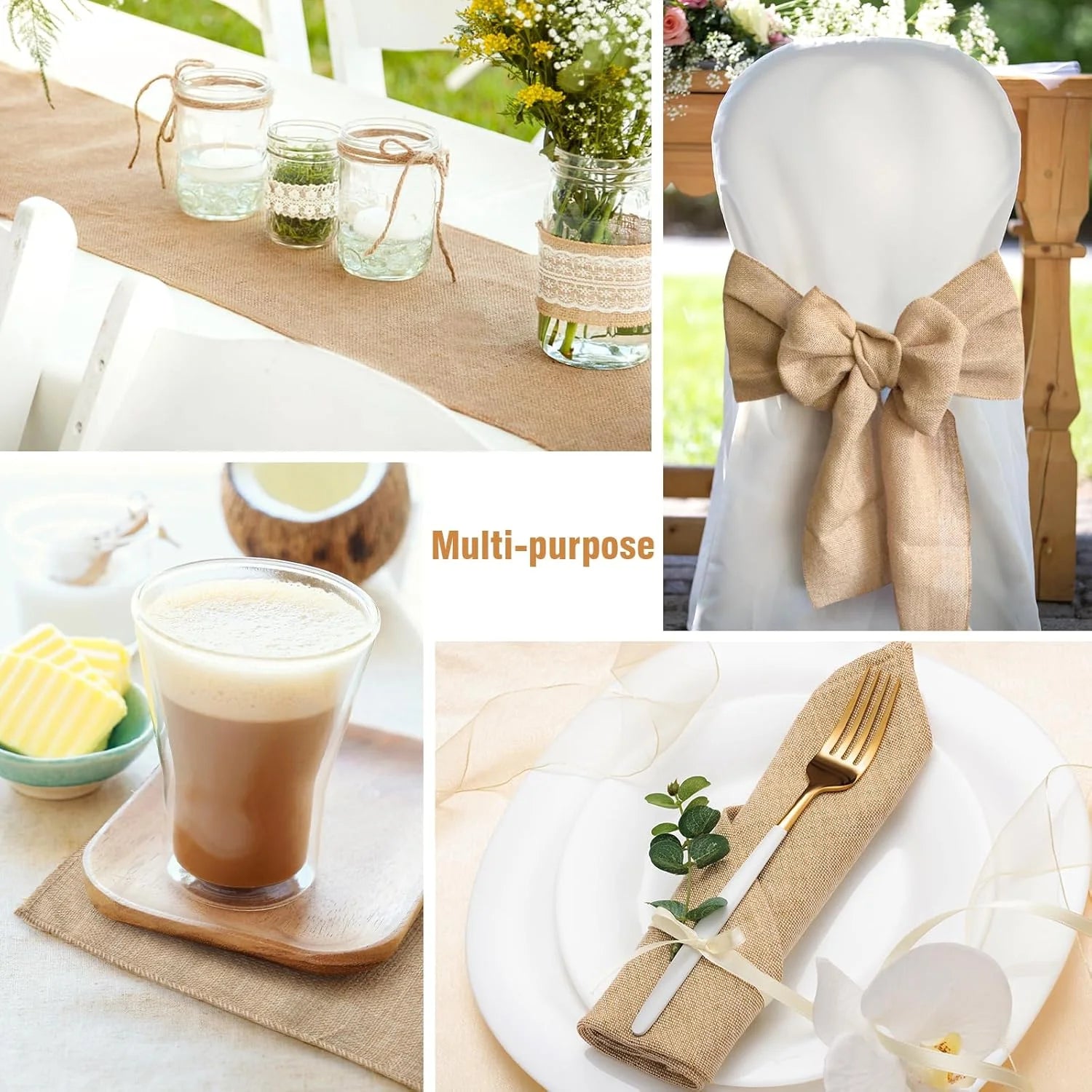 Chemin de table jute naturelle style rustique ferme - vue 6 sur 6
