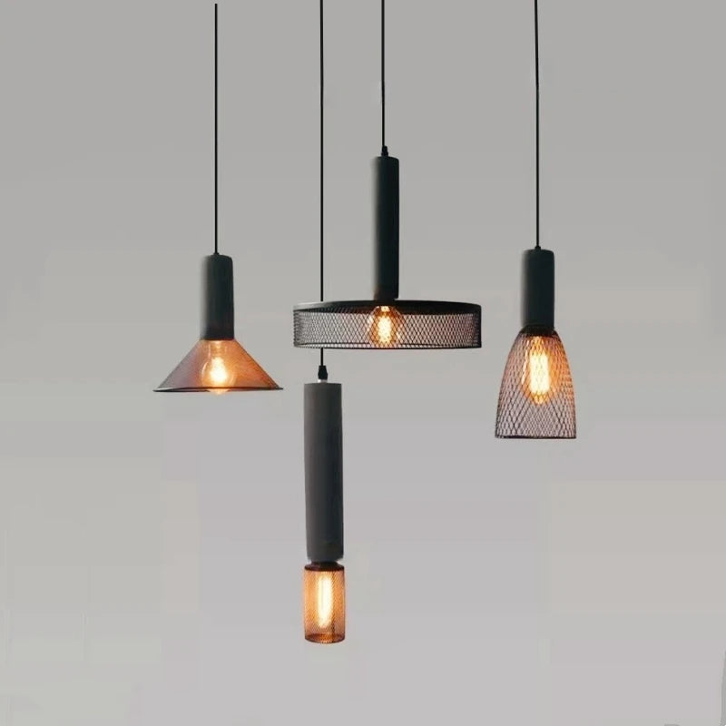 lustre ciment suspension led loft béton tube long décor salle cuisine éclairage