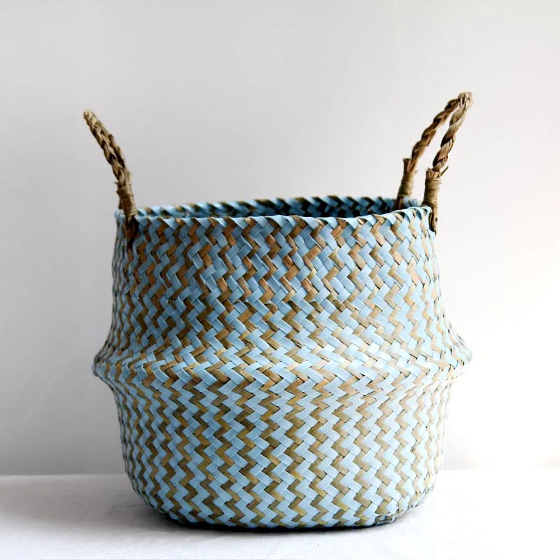 paniers de rangement en osier boho décor pliables fait main - vue 7 sur 8