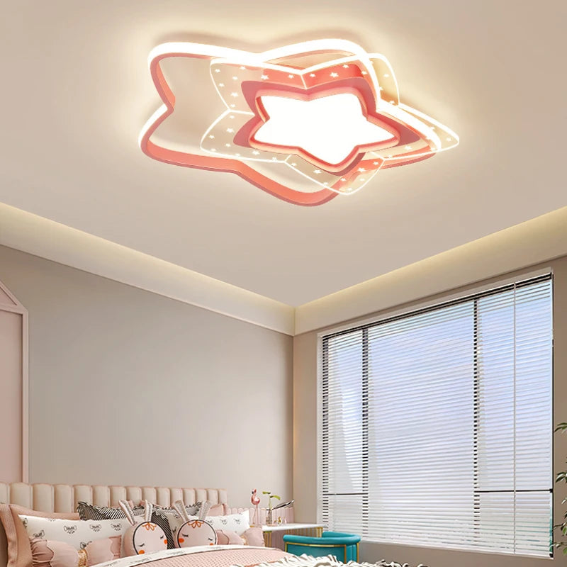 plafonnier led étoile rose moderne pour chambre d'enfant - vue 4 sur 11