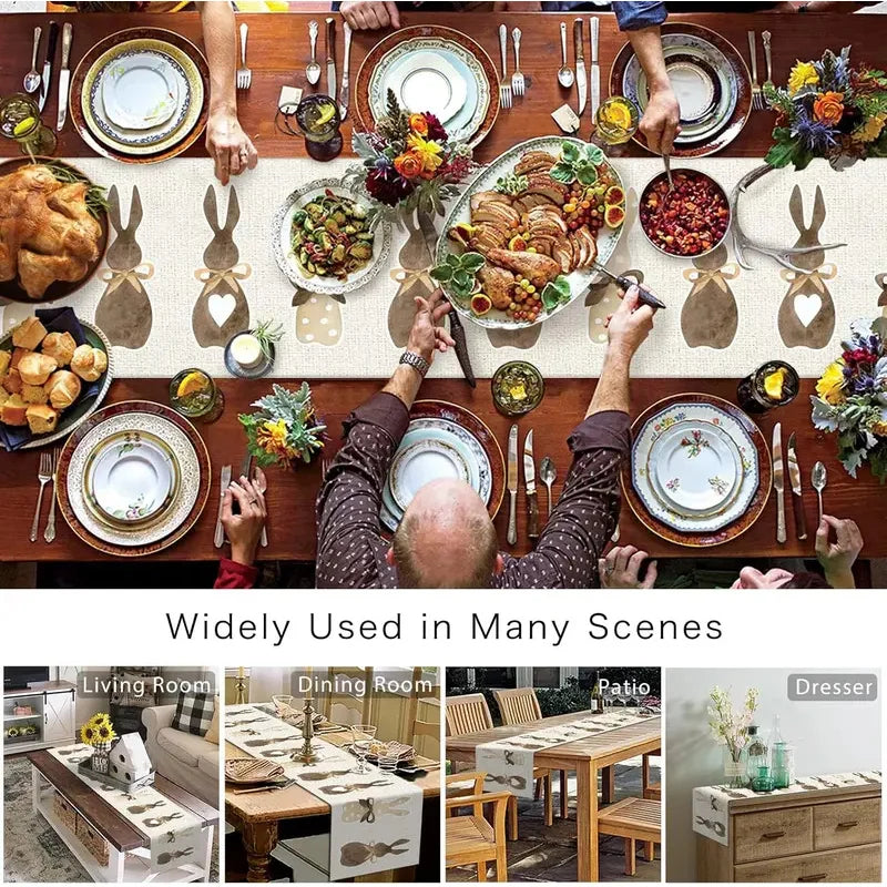 Chemin de table lin motifs lapin coeur paques - vue 4 sur 7