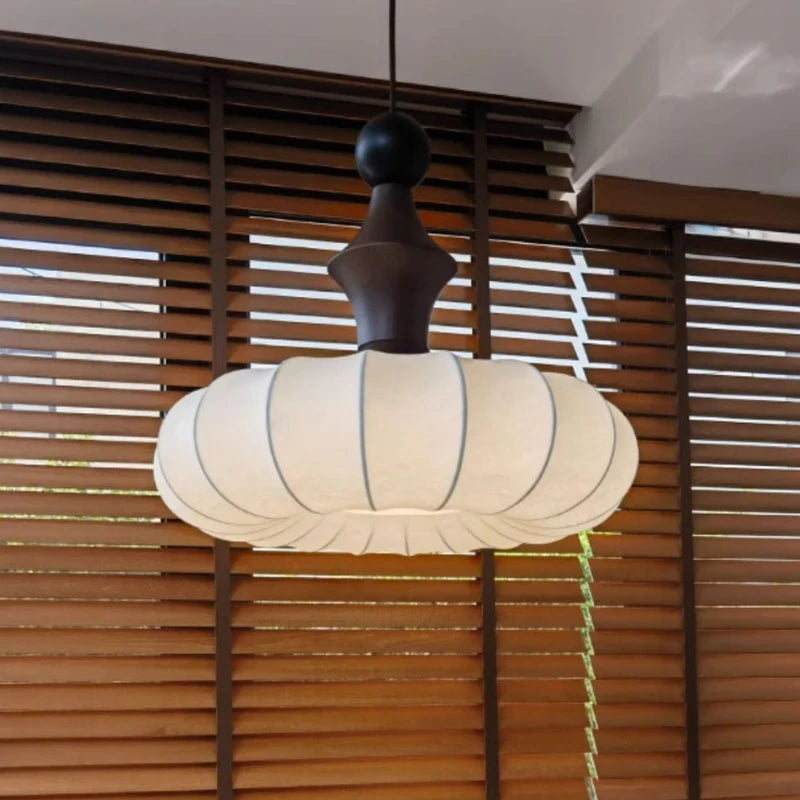 lustre en soie avec abat-jour en tissu lumineux - vue 4 sur 9