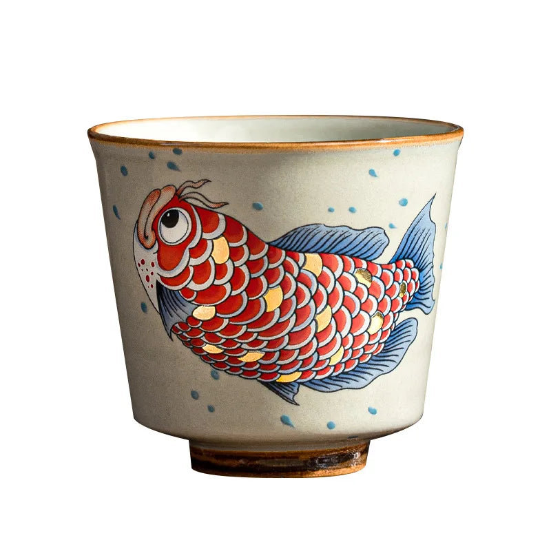 tasse thé céramique style chinois motif arowana coffret - vue 6 sur 7