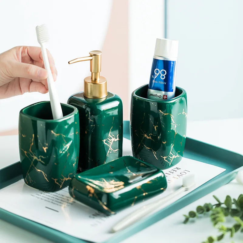 ensemble de toilette en céramique dorée mate nordique accessoires de salle - vue 4 sur 11