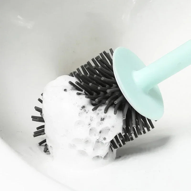 brosse de toilette suspendue en silicone avec manche long et support rapide