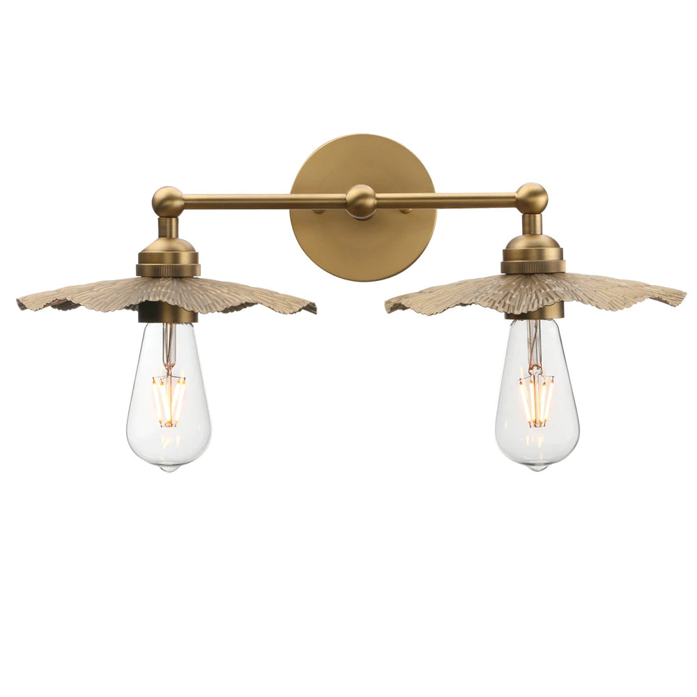 Phansthy 2 Lights Vintage Metal Wall Sconce Brass Finished, Split Flower Design Wall Lamp Fixture,Living Room Hallway Bedside
