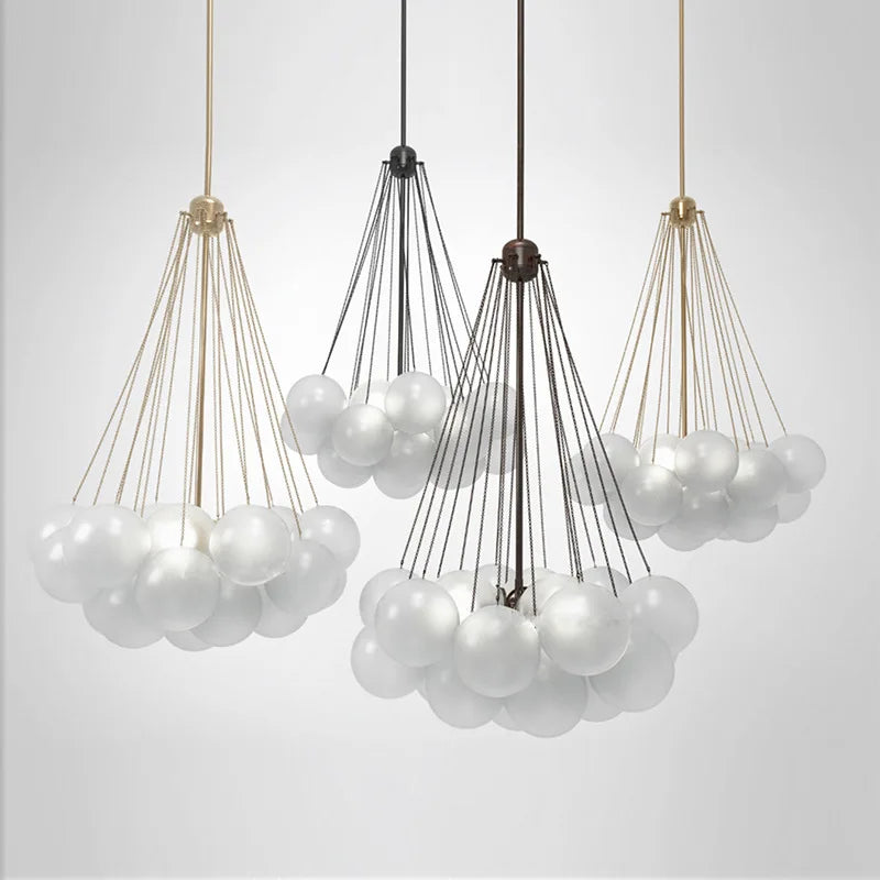 lustre moderne en métal avec boule en verre et bulles décoratives - vue 5 sur 14