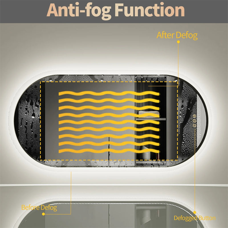 miroir ovale à led intelligent antibuée avec mémoire de lumière
