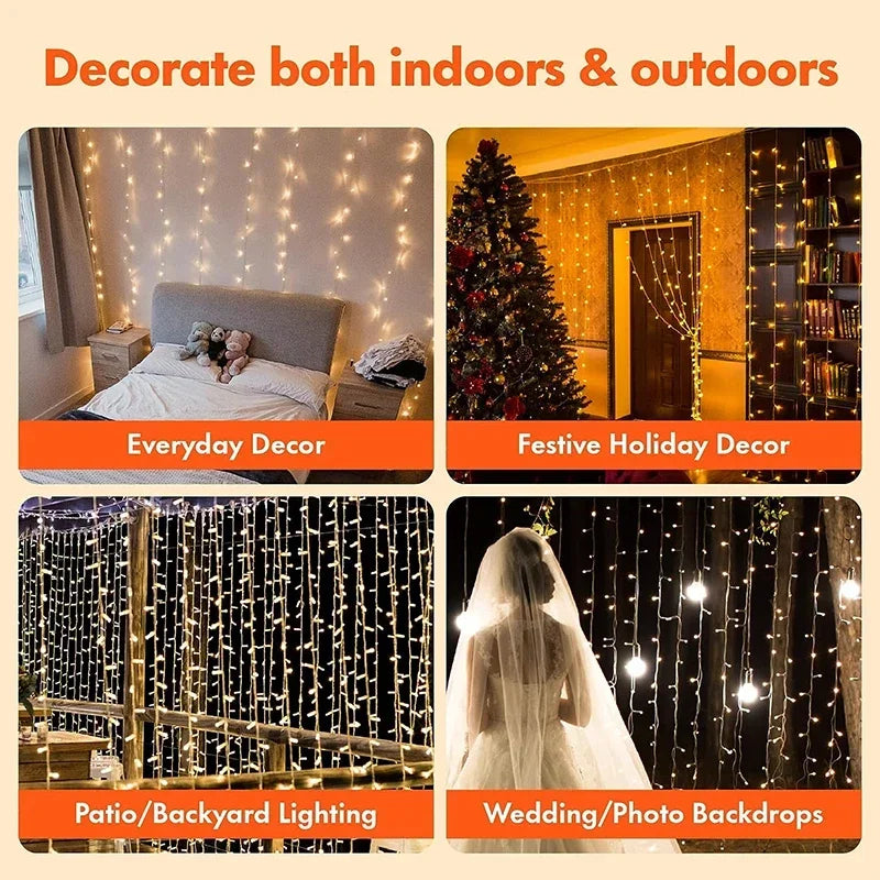 guirlande lumineuse rideau led usb pour décorations festives et célébrations - vue 4 sur 9