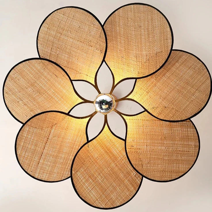 Suspension design fleur façon cannage en rotin fait à la main - vue 3 sur 8