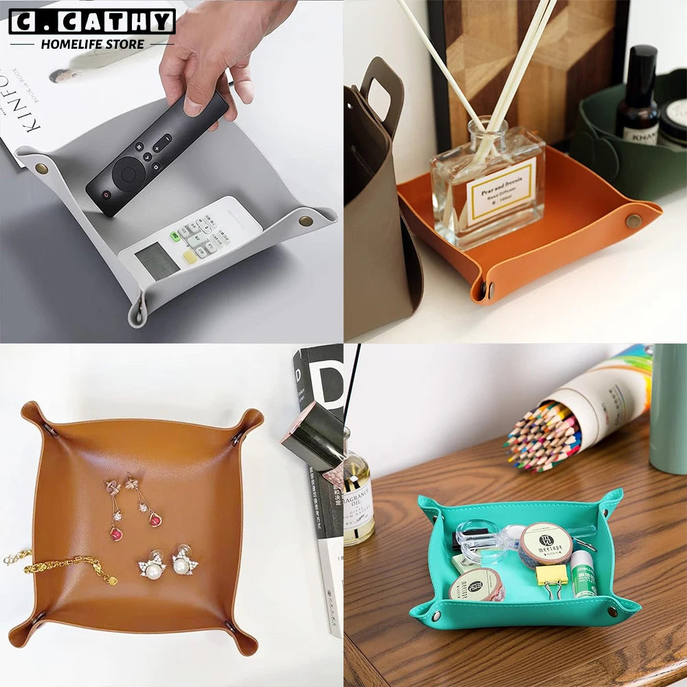plateau pliable en cuir pour rangement divers et décoration - vue 7 sur 13