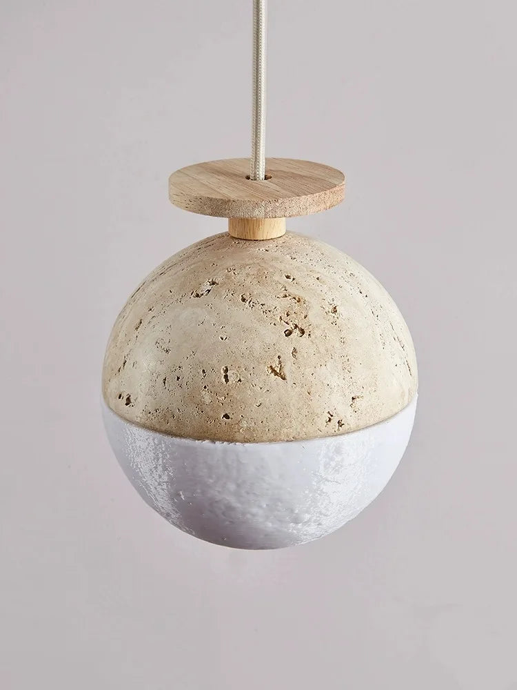 Suspension LED Style crème chambre chevet petite maison enfants Rome décoration pierre ronde - vue 4 sur 6