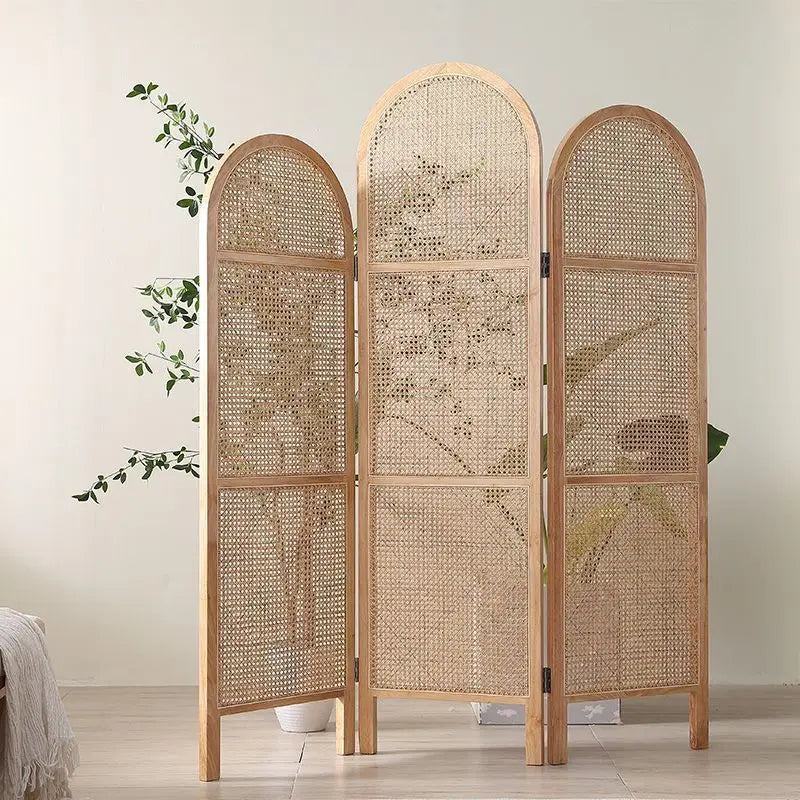 paravent en rotin pliable de style japonais mobile - vue 5 sur 13