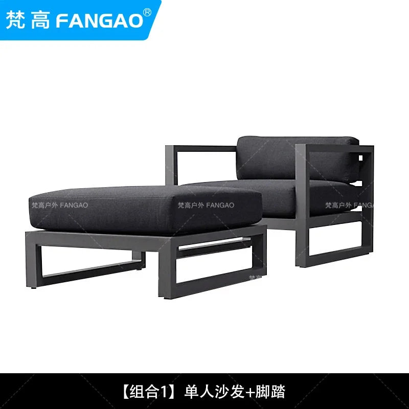 canapé extérieur nordique en acier inoxydable et aluminium