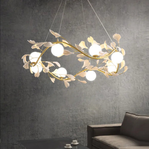 SANDYHA Moderne Fleur Branche Lustre Surround Boule De Verre Anneau Suspension Lumière Led pour Salon Salle À Manger Chambre Lustre Salon