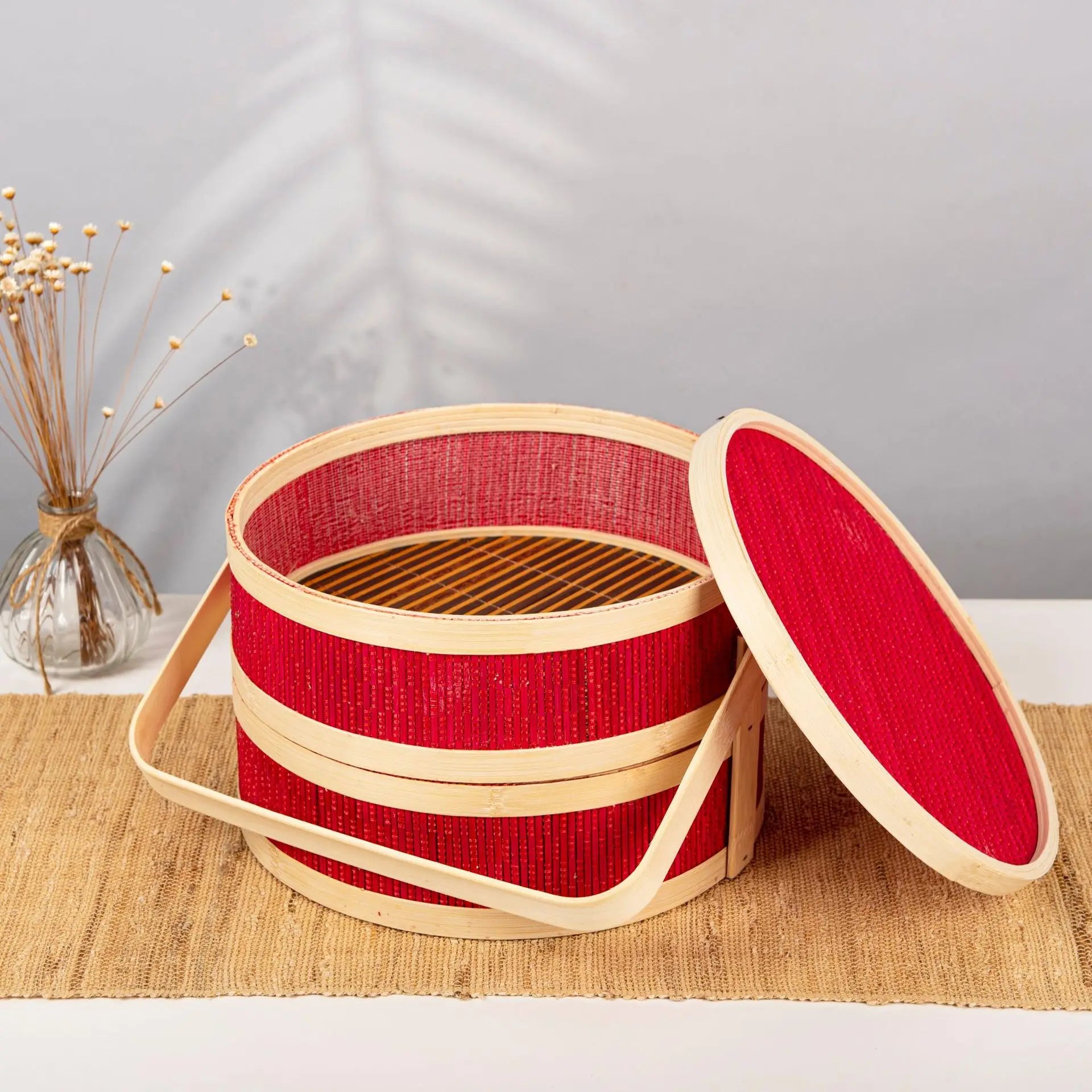 panier en bambou tressé portable pour pique-nique et repas - vue 6 sur 7