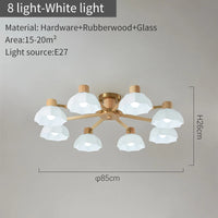 Plafonniers nordiques en bois de caoutchouc avec lampadaires en verre pour salon moderne blanc chaud lumière froide Lustres chambre lampara