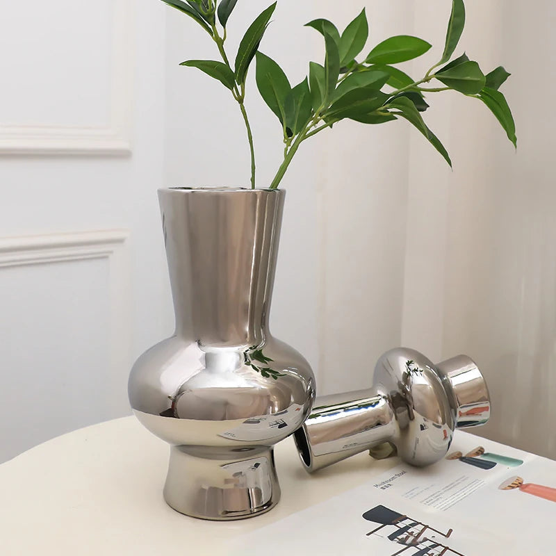 vase en argent galvanisé style européen nordique médiéval pour fleurs - vue 6 sur 10