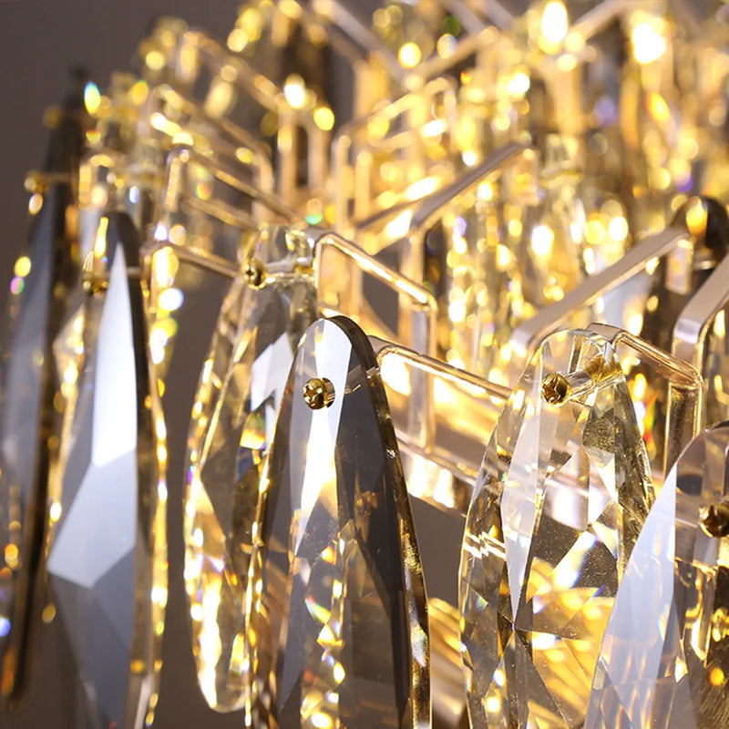 lustre moderne en cristal avec led et suspensions ronds