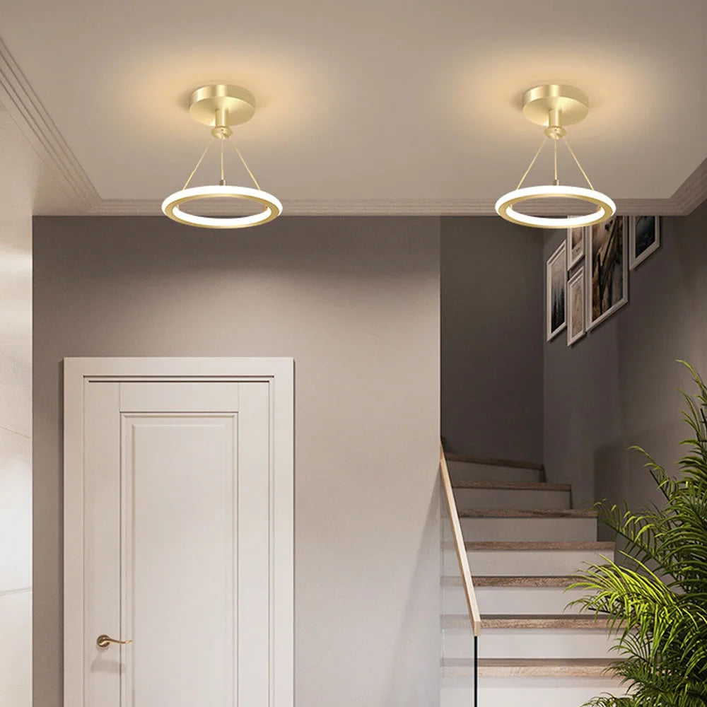 lustre led créatif nordique cercle rond éclairage restaurant - vue 4 sur 8