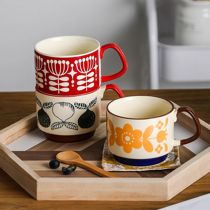 Ensemble 4 tasses empilables style japonais rétro céramique - vue 4 sur 7