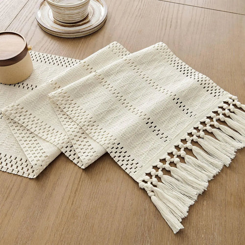 Chemin de table macramé ivoire bohème tissé salon