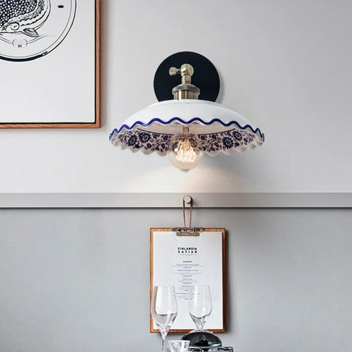 Applique murale moderne en porcelaine bleue et blanche
