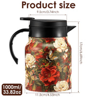 Theiere isotherme vintage motif floral inox avec infuseur