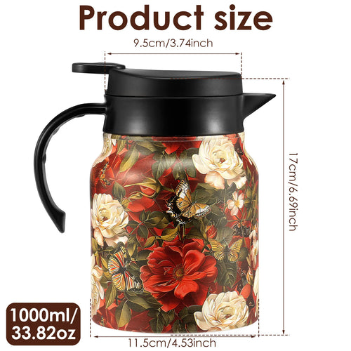 Theiere isotherme vintage motif floral inox avec infuseur